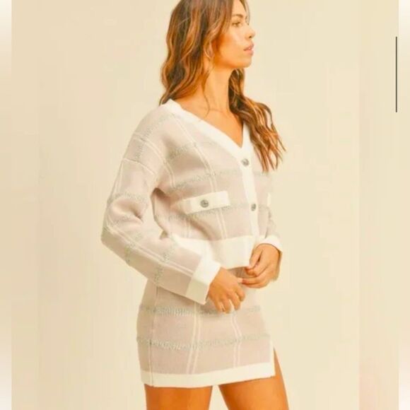 MABLE Plaid Button Down Sweater Cardigan and Mini Skirt - Picture 3 of 7